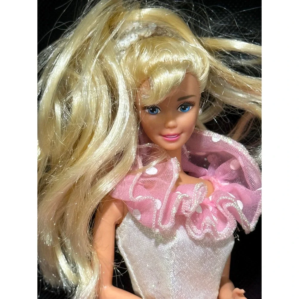Vintage Mattel Barbie Doll Pink White Polka Dot Gown Blonde Blue Eyes 1966 China